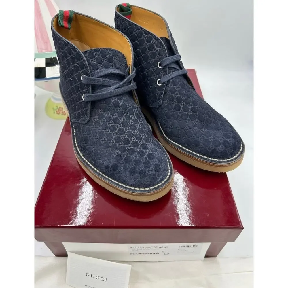 Men's Gucci MOREAU GG suede ankle boots size 8 fits 8.5 US made in Italy